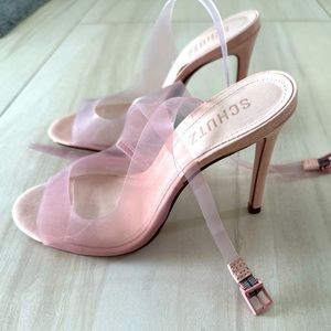 SCHUTZ
Eryka Vinyl Peep-toe Stiletto Pumps In Sweet Rose